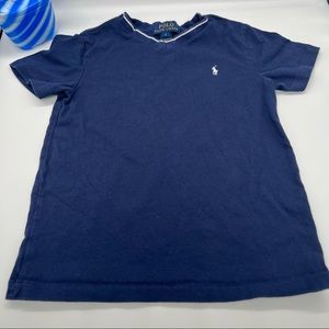 Boy Polo Tee. V-Neck. Size 6. Navy Blue w/White